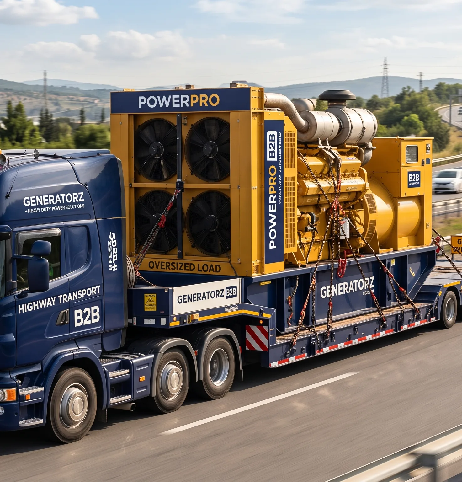 Snelwegtransport van een oversized generator